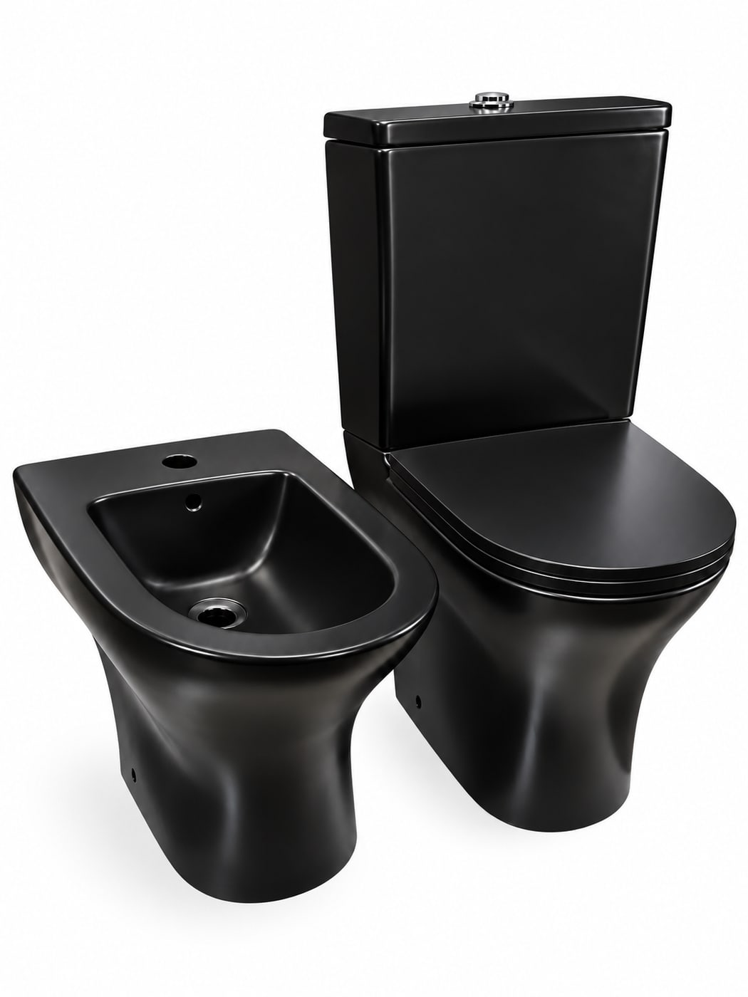 COMBO FLOWATER BENNETTON NEGRO MATE · Inodoro largo con depósito dual y asiento + Bidet 1 agujero foto 3