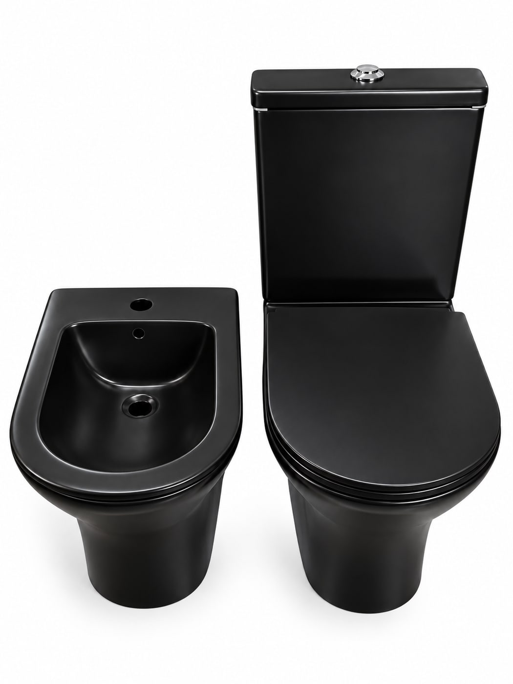 COMBO FLOWATER BENNETTON NEGRO MATE · Inodoro largo con depósito dual y asiento + Bidet 1 agujero foto 2