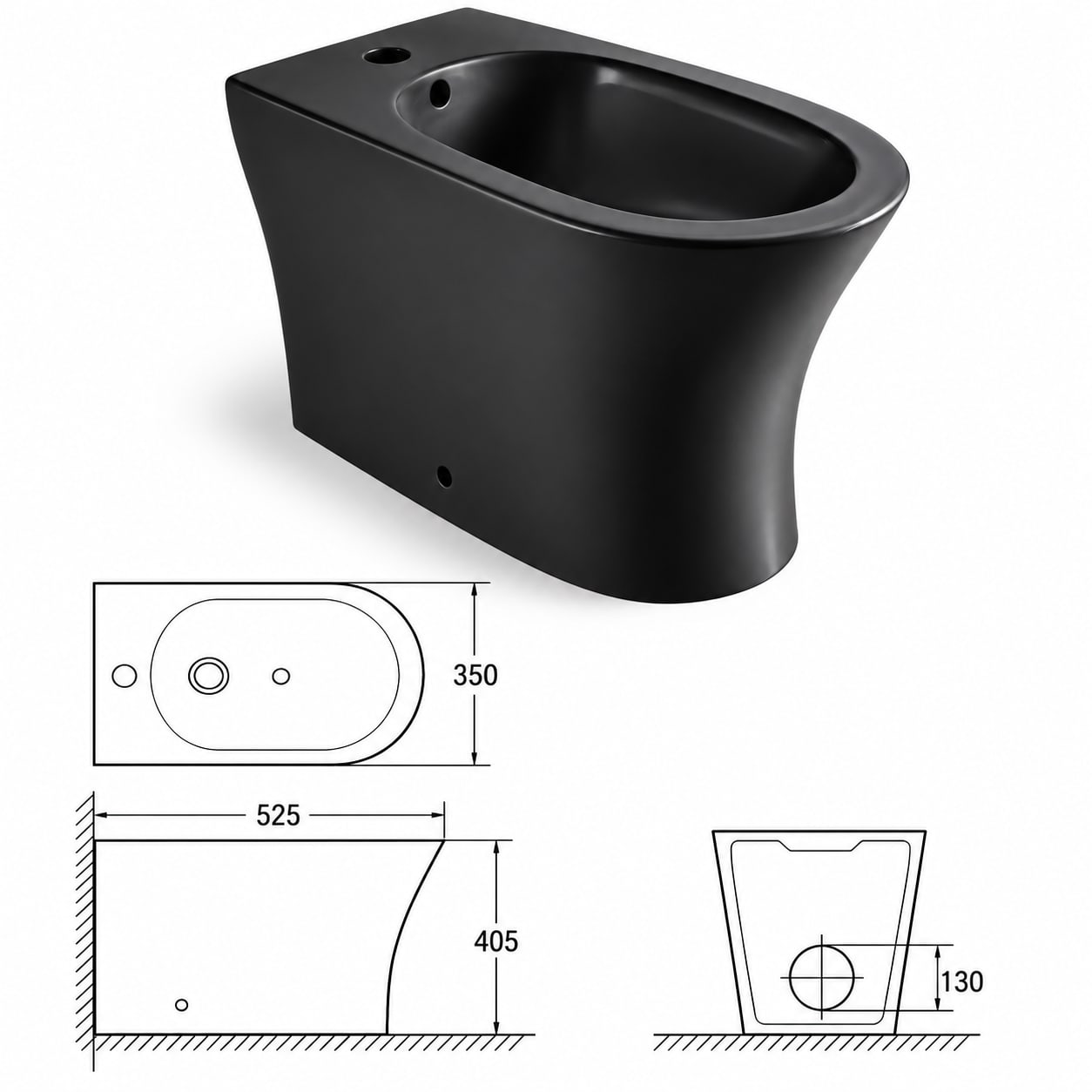 COMBO FLOWATER BENNETTON NEGRO MATE · Inodoro largo con depósito dual y asiento + Bidet 1 agujero foto 5
