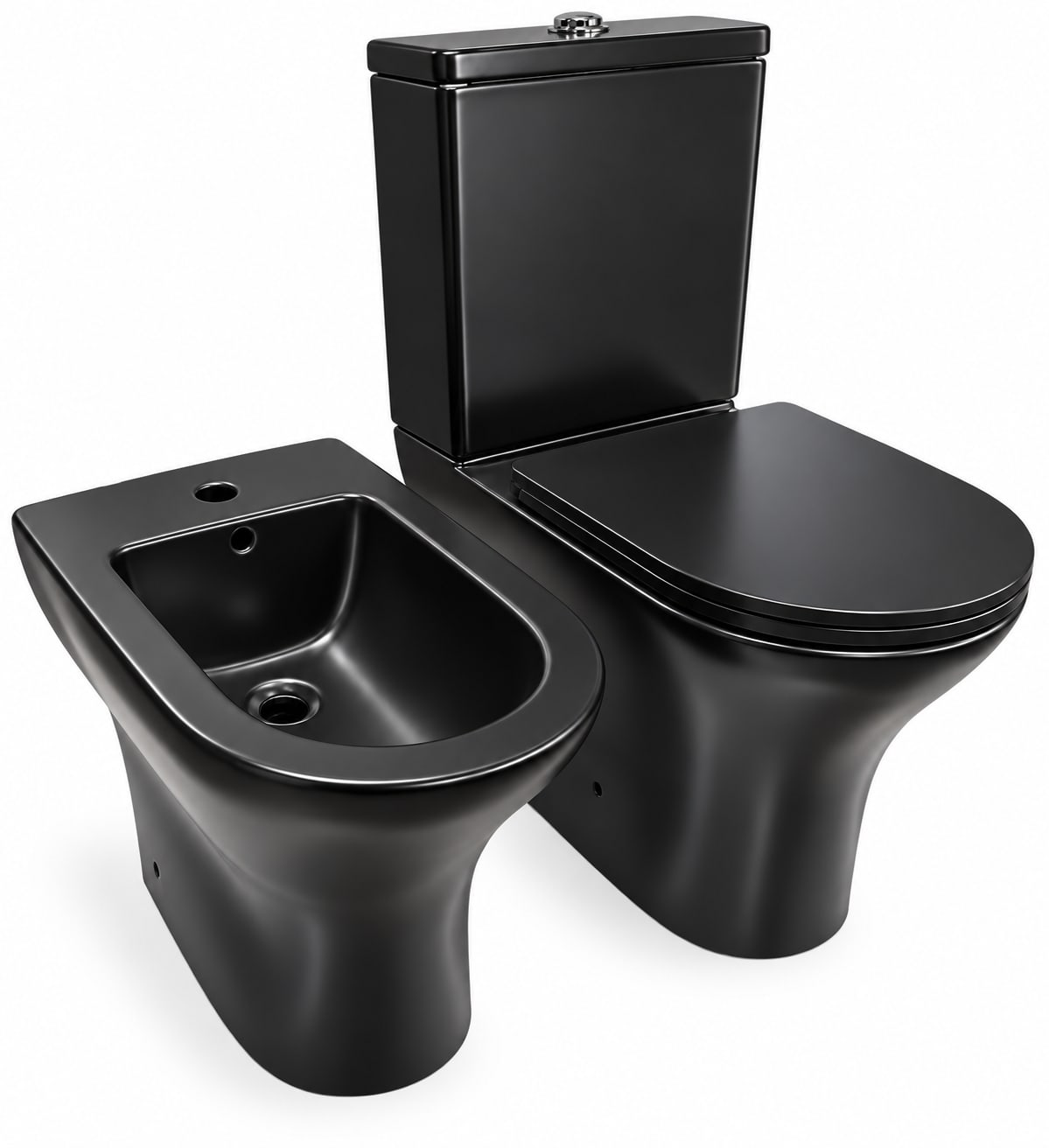 COMBO FLOWATER BENNETTON NEGRO MATE · Inodoro largo con depósito dual y asiento + Bidet 1 agujero foto 7
