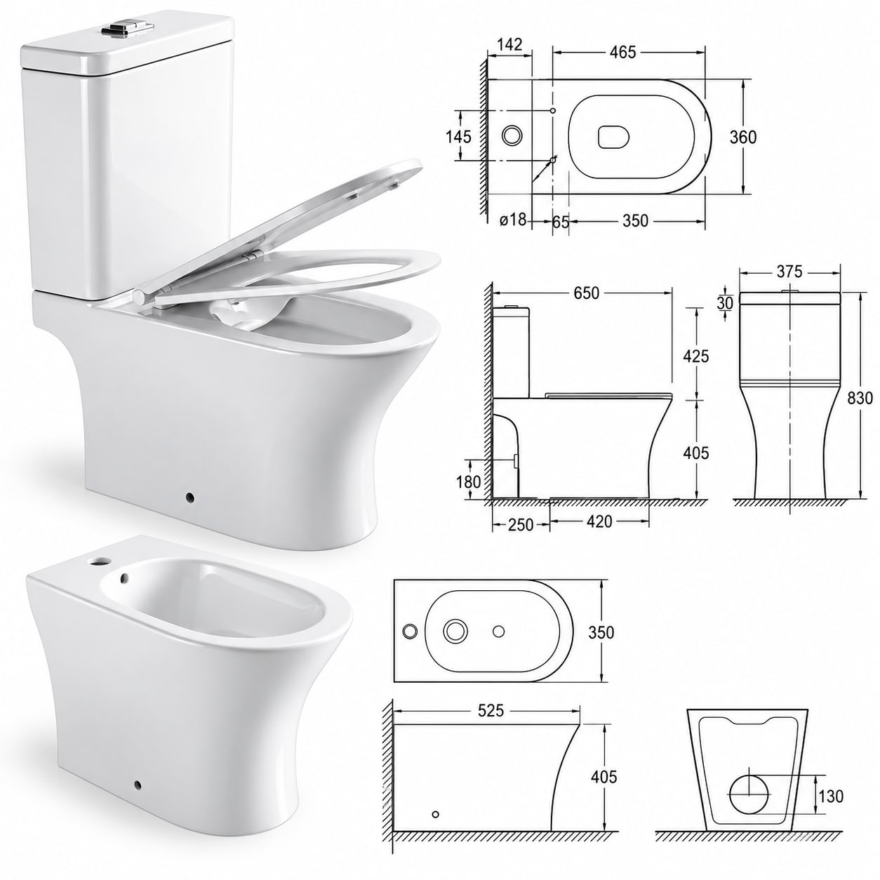 COMBO FLOWATER BENNETTON Inodoro largo + Bidet monocomando foto 5