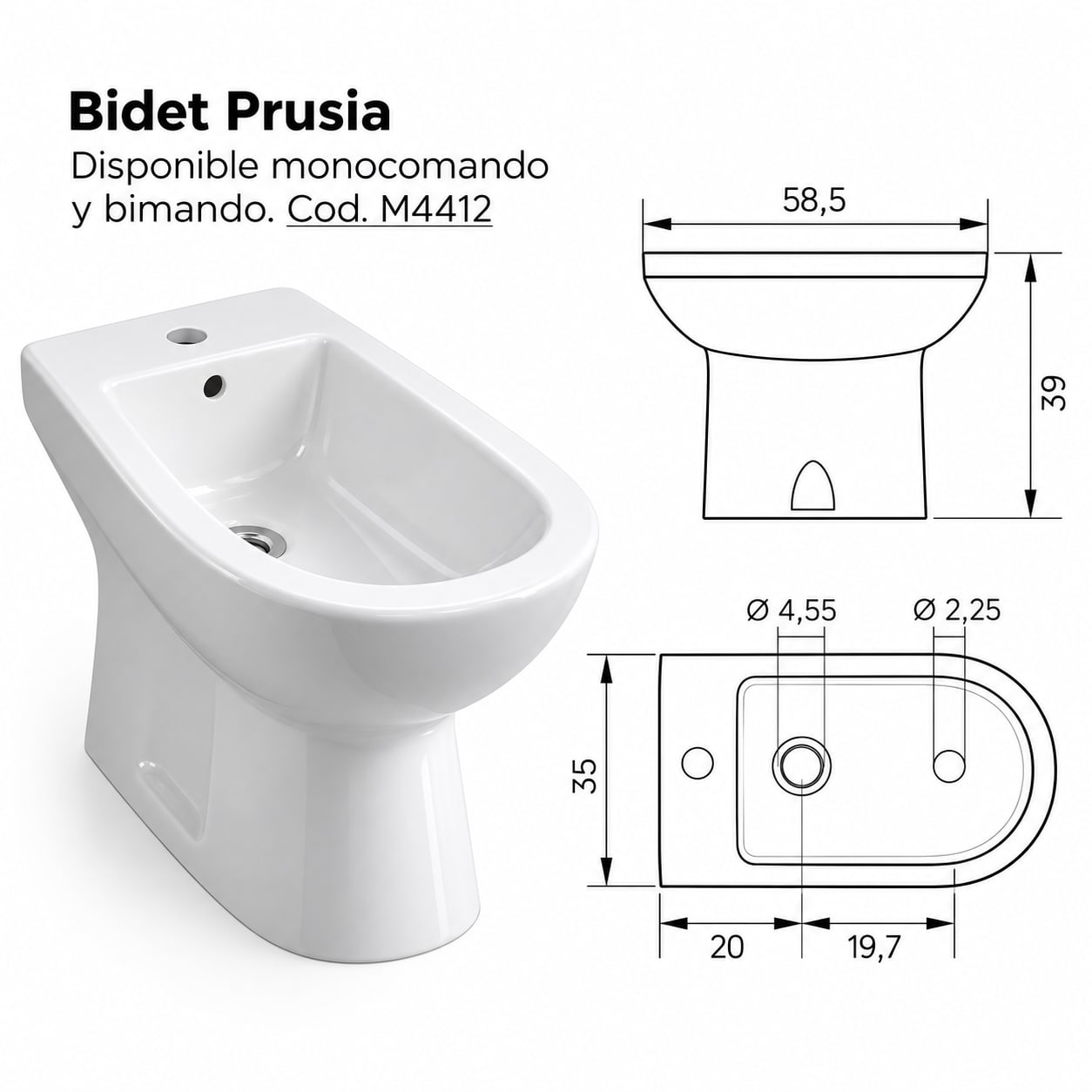 COMBO FLOWATER PRUSIA · Inodoro largo con depósito y asiento suave + Bidet 1 agujero foto 5