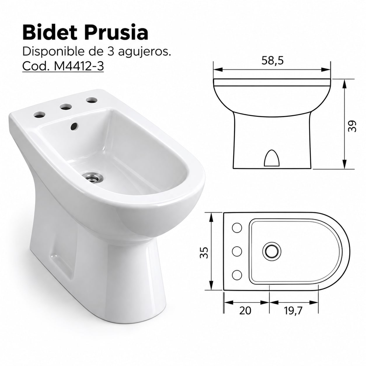COMBO FLOWATER PRUSIA · Inodoro largo con depósito y asiento suave + Bidet 3 agujeros foto 8