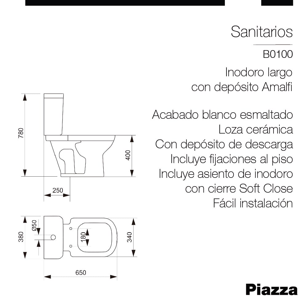 COMBO PIAZZA AMALFI · INODORO + DEPÓSITO + ASIENTO + BIDET 1 AGUJERO foto 7