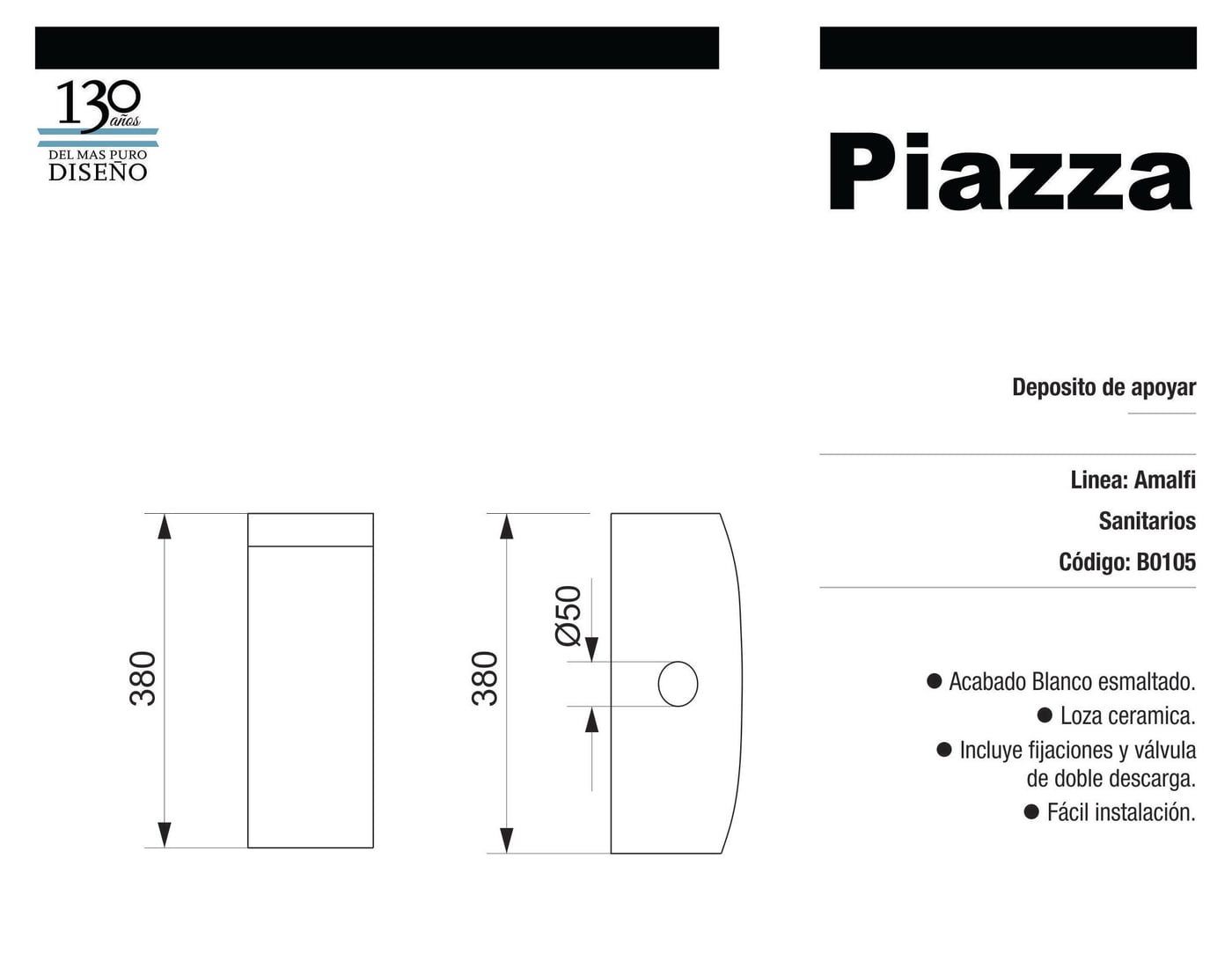 COMBO PIAZZA AMALFI · INODORO + DEPÓSITO + ASIENTO + BIDET 1 AGUJERO foto 9
